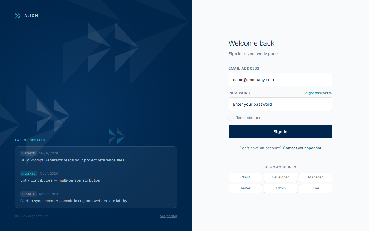 Login page