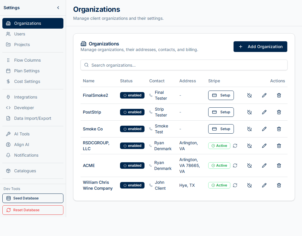 Project settings tab